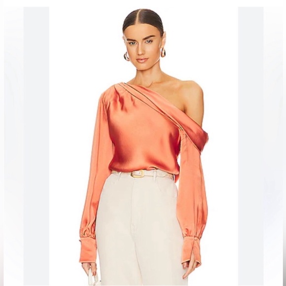 Jonathan Simkhai Tops - JONATHAN Simkhai Elegant One-Shoulder Satin Top in Coral Size S